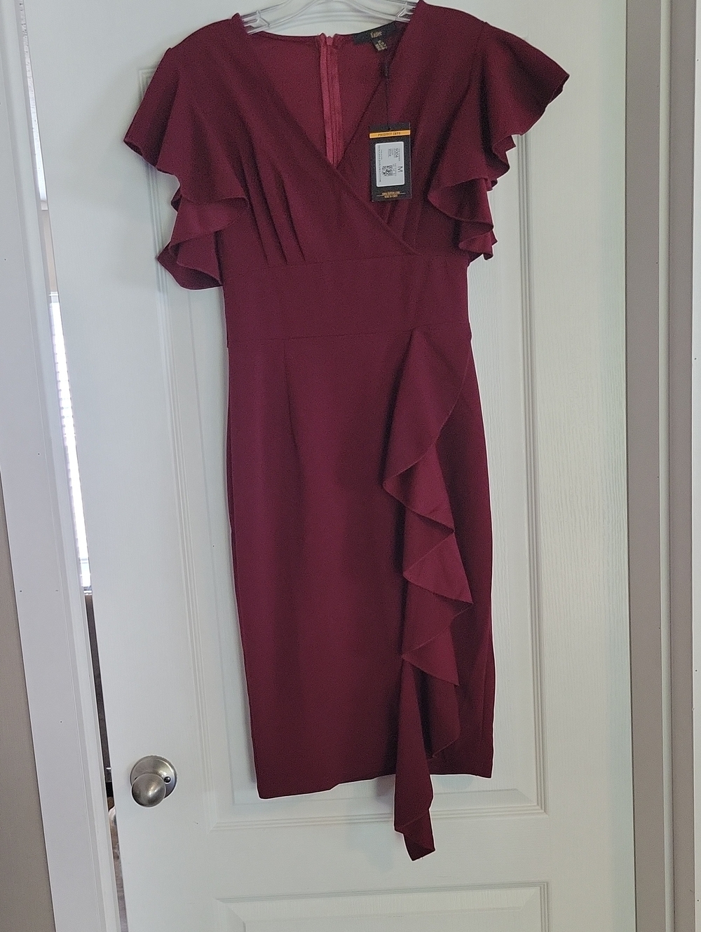 Ruffled Midi Dress in Deep Wine